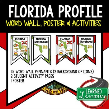 Florida History Word Wall, State Profile, Florida Activities US History Posters - preview 1