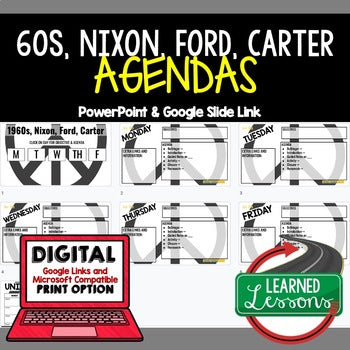 1960s Nixon, Ford, Carter Agenda PowerPoint & Google Slides Agenda - preview 1