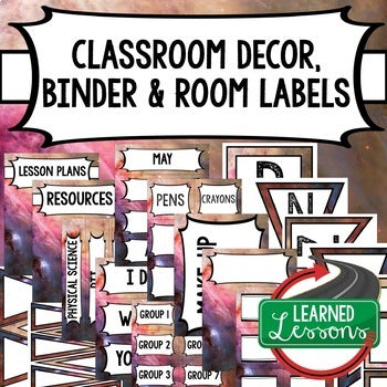 SECONDARY CLASSROOM DECOR, BINDER LABELS, Space Pink - preview 1