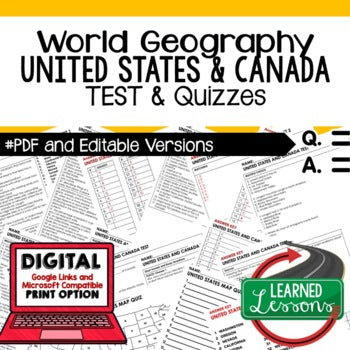 US and Canada Tests & Vocabulary Quizzes Geography Assessment, GOOGLE FORM - preview 1
