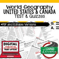 US and Canada Tests & Vocabulary Quizzes Geography Assessment, GOOGLE FORM - preview 1