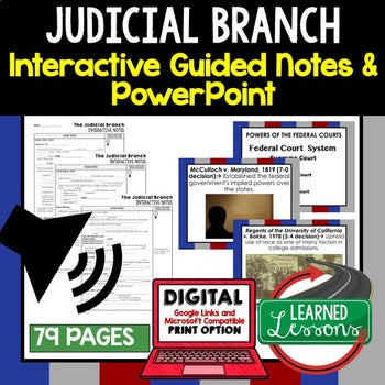 Judicial Branch Guided Notes PowerPoint Google Print, Video Flipped Classroom - preview 1