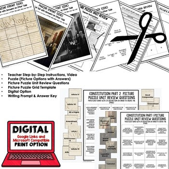 THE CONSTITUTION Activity Picture Puzzle US History Activity Vocabulary Review - preview 2