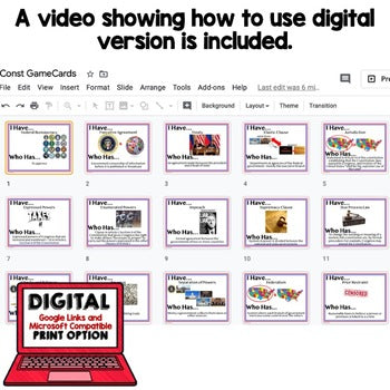 Constitution Game Cards, Government, Print & Digital Google Learning - preview 2