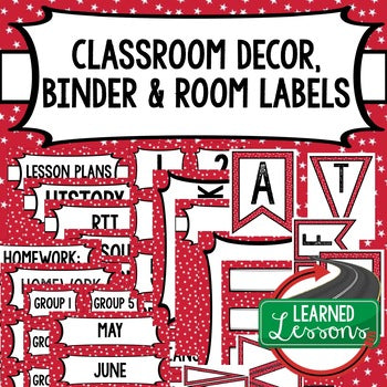 SECONDARY CLASSROOM DECOR, BINDER LABELS, Patriotic Red Stars - preview 1