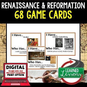 Renaissance and Reformation Game Cards, Print & Digital Google - preview 1
