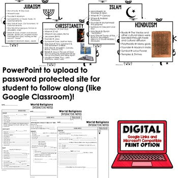 World Religions Guided Notes and PowerPoints, Interactive Notebooks, Google - preview 2