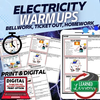 Electrical Energy Warm Ups & Bell Ringers, NGSS Science Warm Ups - preview 1