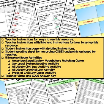 American Law Digital Escape Room, Breakout Room Activity Pages No Prep - preview 3
