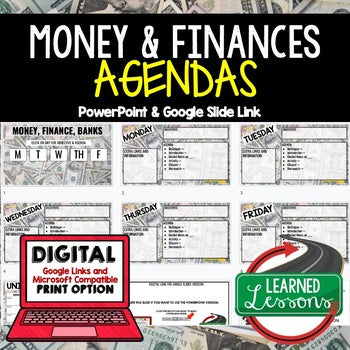 Money, Banking & Finance Agenda Slides | Financial Literacy Bell Ringer | Google - preview 1