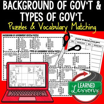 Types of Government Vocabulary Puzzle | Civics Activity | Print & Digital - preview 1