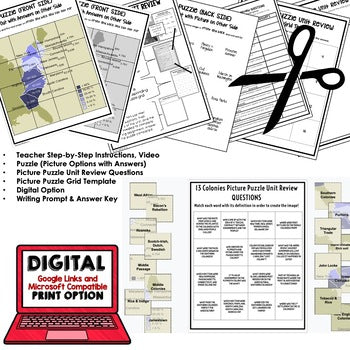 COLONIAL AMERICA Activity Picture Puzzle US History Activity Vocabulary Review - preview 2