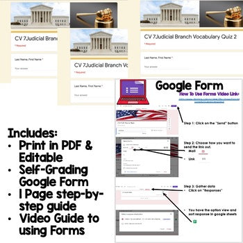 Judicial Branch Test, Judicial Branch Quiz, Civics Assessment with Google Form - preview 2