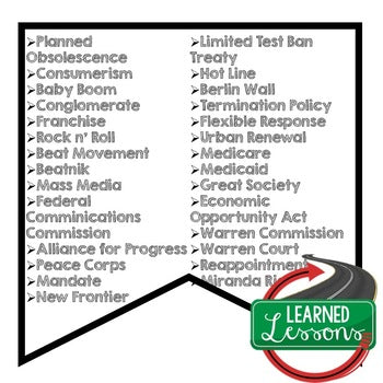 1950s Postwar, JFK, and LBJ Pennant Word Wall US History Word Wall - preview 2