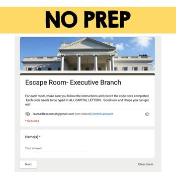 Executive Branch Digital Escape Room, Breakout Room, Activity Pages No Prep - preview 4