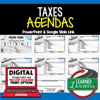 Paying Taxes Agenda Slides | Financial Literacy Bell Ringer | Google Slides - preview 1