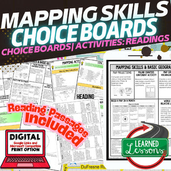 Geography Mapping Skills Activities, Geography Choice Board, Readings Passages - preview 1