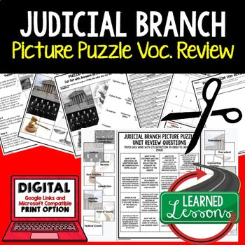 Judicial Branch Activity Vocabulary Picture Puzzle Civics and Government - preview 1