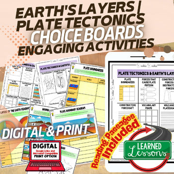 Earth's Layers Plate Tectonics Activities, Plate Tectonics Choice Board - preview 1