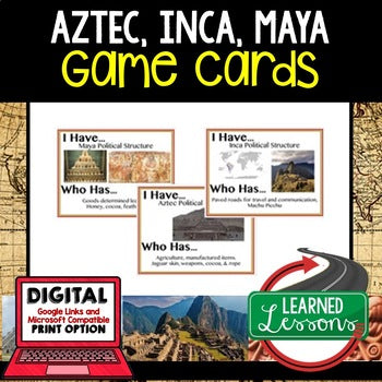 Maya, Inca, Aztec Game Cards, Print & Digital Learning, Google - preview 1