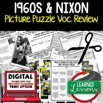 1960S & PRESIDENT NIXON Vocabulary Activity Picture Puzzle, Test Prep - preview 1