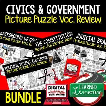 Civics Vocabulary Picture Puzzle Bundle | Government Review & Test Prep - preview 1