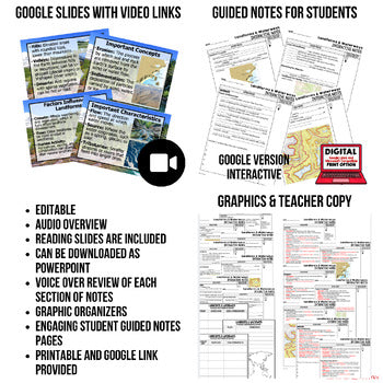 Landforms & Waterways Guided Notes PowerPoints, Video for Flipped Classroom FREE - preview 2