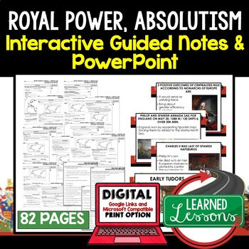 Royal Power and Absolutism Guided Notes & PowerPoints, Digital Learning, Google - preview 1