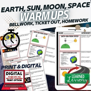Earth Sun Moon Planets Warm Ups, Bell Ringers, NGSS Science Warm Ups - preview 1
