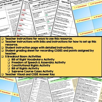 Bill of Rights Digital Escape Room, Breakout Room Activity Pages No Prep - preview 3