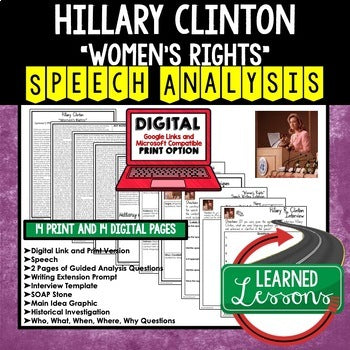 Women's Rights by Hillary R. Clinton Speech Analysis, Writing Activity, Digital - preview 1