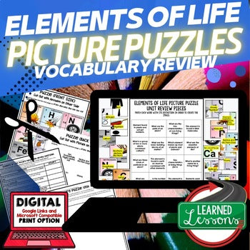 Elements of Life Activity Picture Puzzle Life Science Activity Vocabulary Review - preview 1