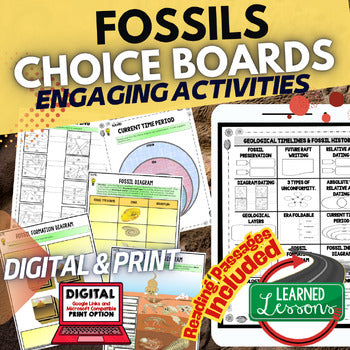 Fossils Activities, Fossils Choice Board, Earth Science Choice Board - preview 1