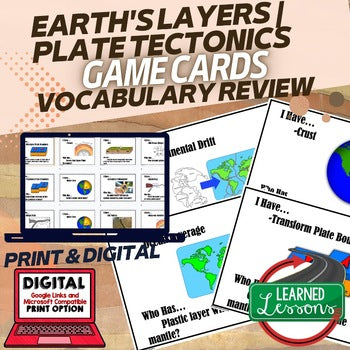 Earth's Layers Plate Tectonics Game Cards, Earth Science Game Cards - preview 1