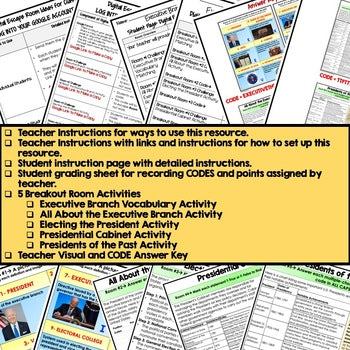 Executive Branch Digital Escape Room, Breakout Room, Activity Pages No Prep - preview 3