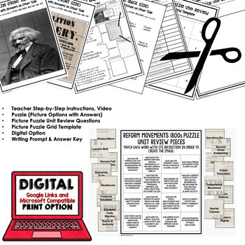 REFORM MOVEMENTS 1800S Activity Picture Puzzle Unit Review, Study Guide - preview 2