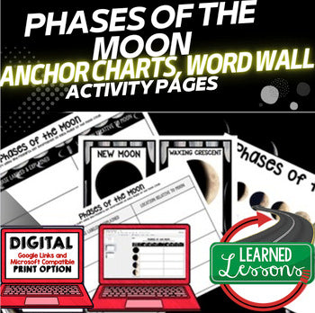 Phases of the Moon Anchor Charts, Moon Posters Moon Word Wall, Activity Pages - preview 1