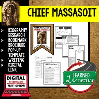 Chief Massasoit Biography Research, Bookmark Brochure, Pop-Up, Writing, Google - preview 1