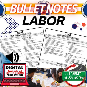 Labor Outline Notes, Bullet Notes, Unit Review, Test Prep Economic Notes - preview 1