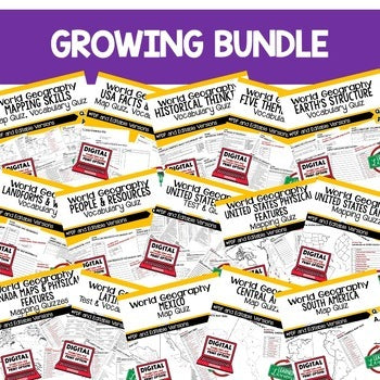 World Geography Assessments Bundle | Tests, Vocabulary & Map Quizzes | Print & D - preview 2