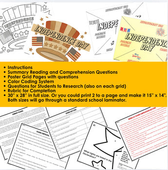 Independence Day Collaborative Poster, Doodle Graphic Notes - preview 3
