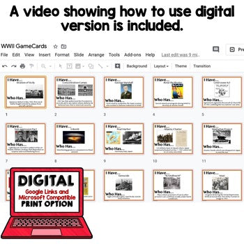 World War II Game Cards, Test Prep, Print & Digital Learning, Google - preview 2