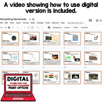 African Kingdoms Game Cards, Print & Digital Learning, Google - preview 2