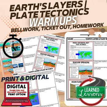 Earth's Layers Plate Tectonics Warm Ups & Bell Ringers, NGSS Science Warm Ups - preview 1