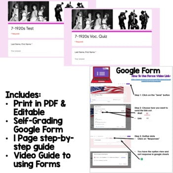 1920s Test, 1920s Quiz, American History Assessment Google Form - preview 2