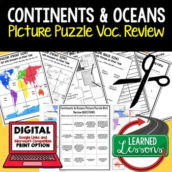 Continents and Oceans Activity Picture Puzzle, Test Prep, Unit Review - preview 1