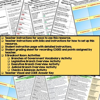 Branches of Government Digital Escape Room, Breakout Room Activity Pages No Prep - preview 3