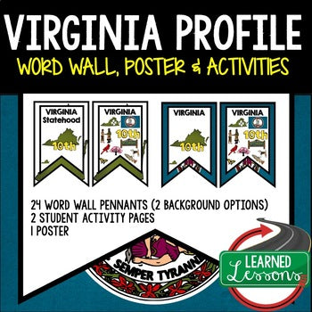 Virginia History Word Wall, State Profile, Virginia Activities Virginia Posters - preview 1