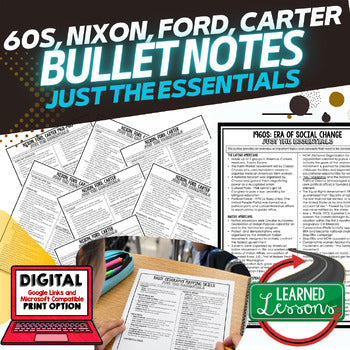 1960s Era of Social Change Outline Notes, 1960s Bullet Notes, Unit Review - preview 1