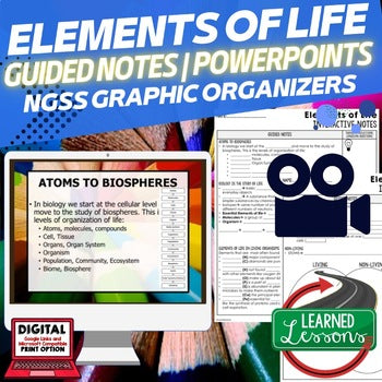Elements of Life Guided Notes and PowerPoints NGSS, Life Science Guided Notes - preview 1